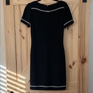 Vintage St. John Black Mini Dress with White Ribbon Trim